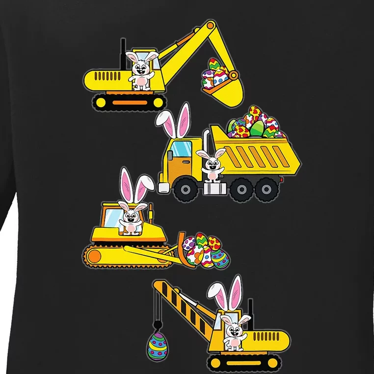 Bunny Egg Hunting Heavy Equipment Easter Ladies Long Sleeve Shirt