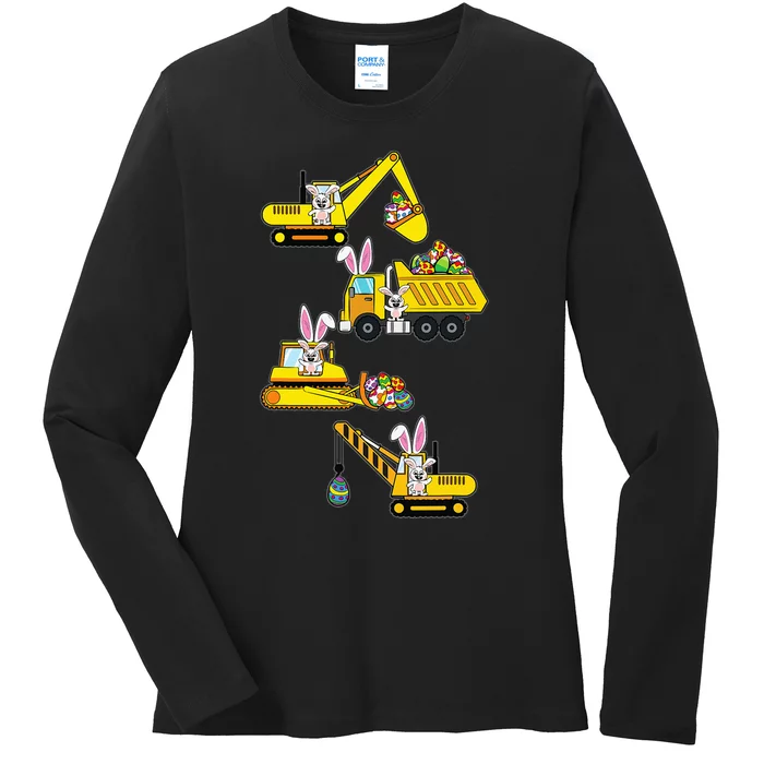 Bunny Egg Hunting Heavy Equipment Easter Ladies Long Sleeve Shirt