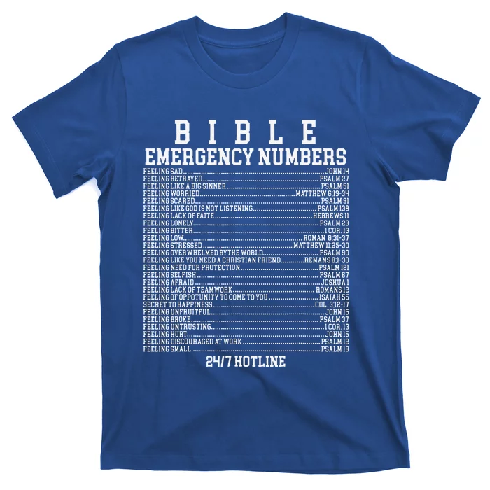 Bible Emergency Hotline Numbers Funny Christian Family Jesus T-Shirt