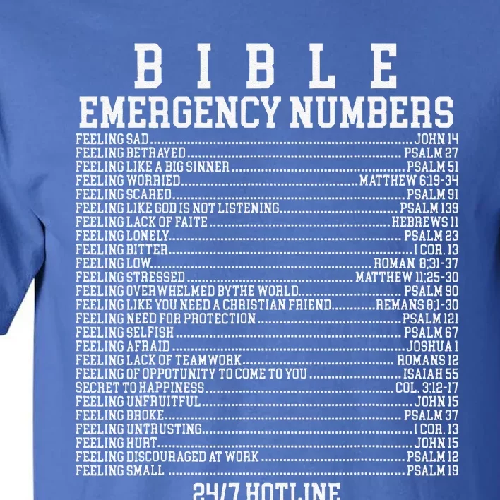 Bible Emergency Hotline Numbers Funny Christian Family Jesus Tall T-Shirt