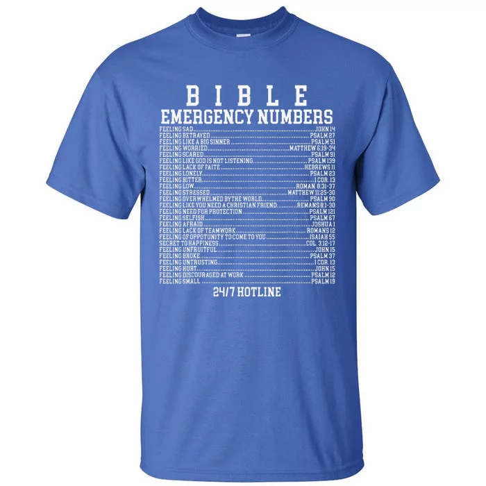 Bible Emergency Hotline Numbers Funny Christian Family Jesus Tall T-Shirt