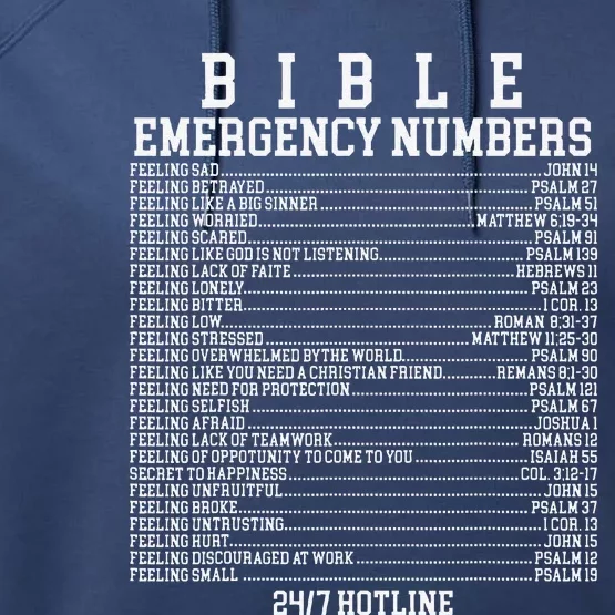 Bible Emergency Hotline Numbers Funny Christian Family Jesus Performance Fleece Hoodie