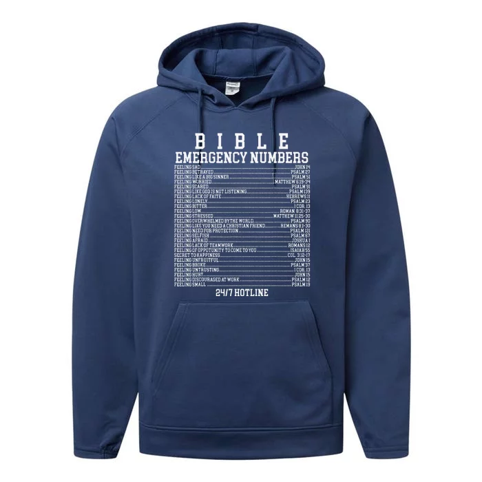 Bible Emergency Hotline Numbers Funny Christian Family Jesus Performance Fleece Hoodie