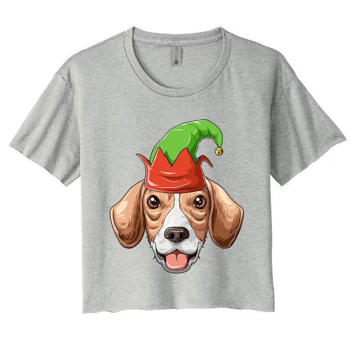 Beagle Elf Hat Christmas Beagle Gift Women's Crop Top Tee