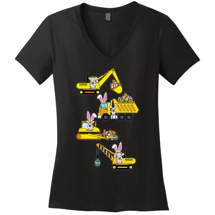 Bunny Egg Hunting Heavy Equipment Easter Women's V-Neck T-Shirt