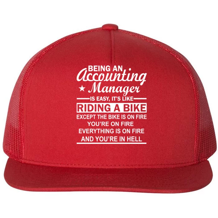 Being An Accounting Manager Riding A Bike In Hell Flat Bill Trucker Hat