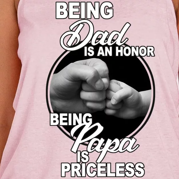 Being Dad Is An Honor Papa Is Priceless Women's Knotted Racerback Tank