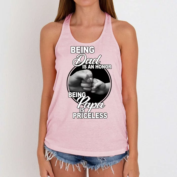 Being Dad Is An Honor Papa Is Priceless Women's Knotted Racerback Tank