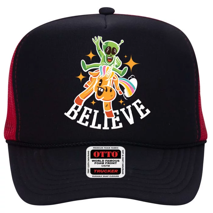 Believe Alien Unicorn High Crown Mesh Trucker Hat