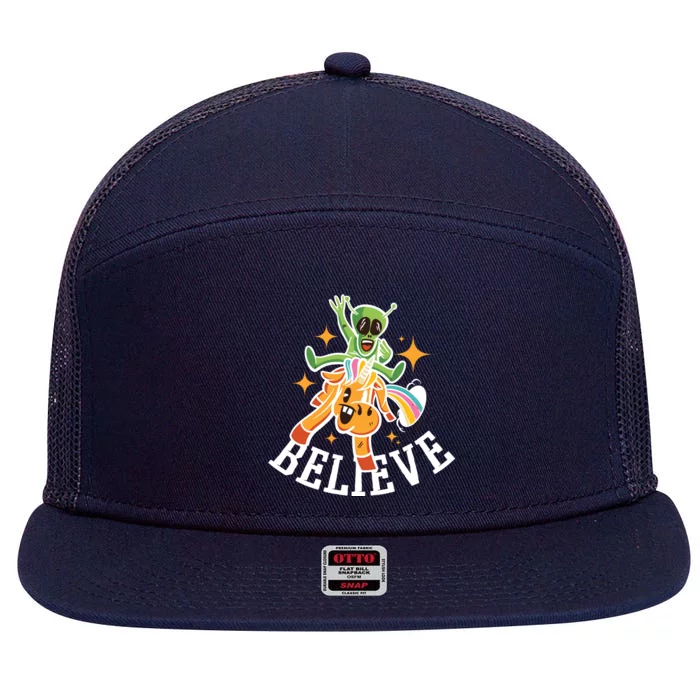 Believe Alien Unicorn 7 Panel Mesh Trucker Snapback Hat