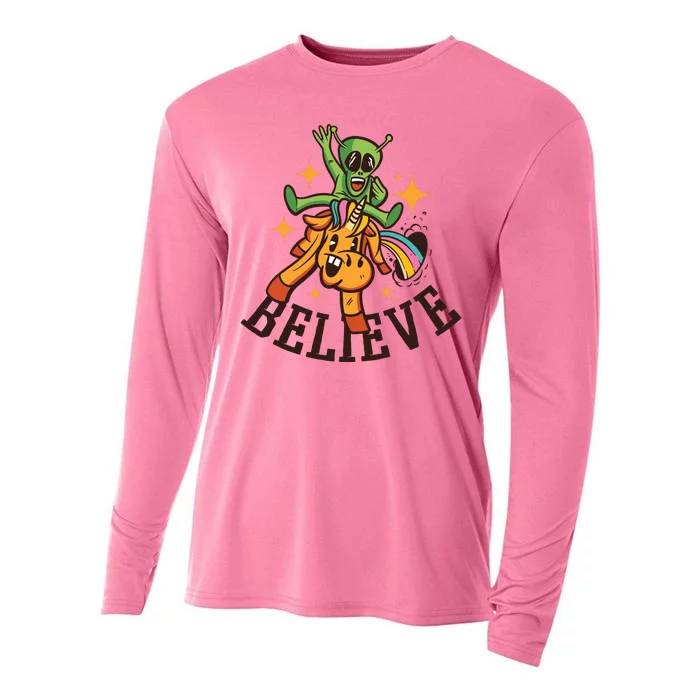 Believe Alien Unicorn Cooling Performance Long Sleeve Crew