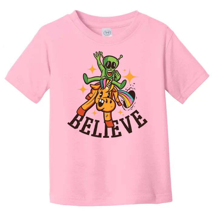 Believe Alien Unicorn Toddler T-Shirt