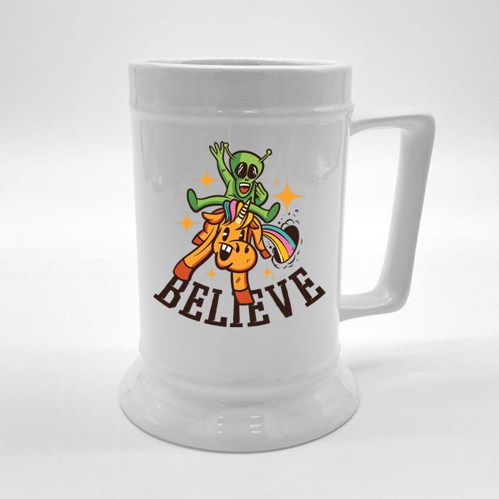 Believe Alien Unicorn Front & Back Beer Stein