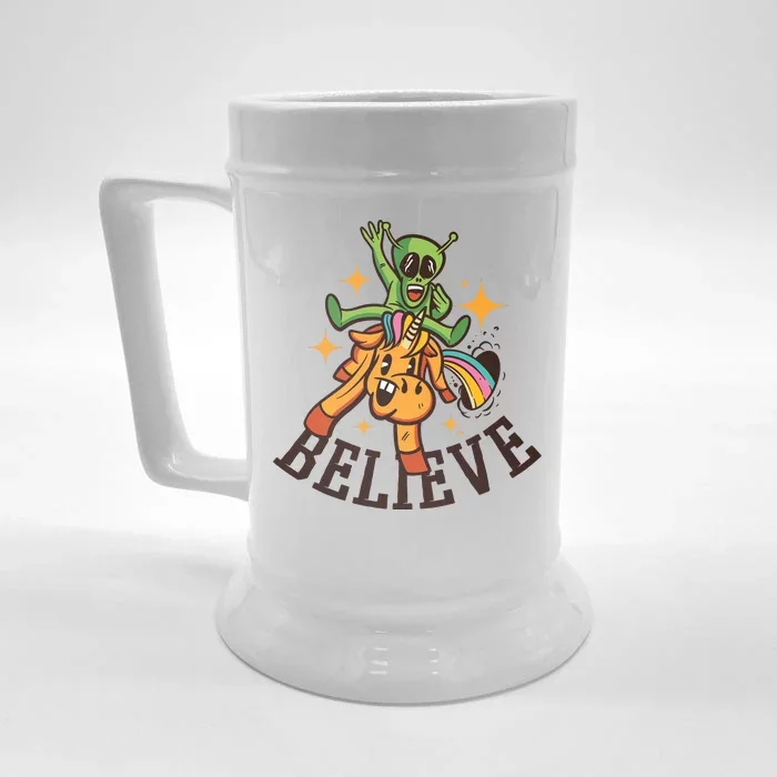 Believe Alien Unicorn Front & Back Beer Stein