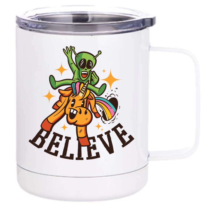 Believe Alien Unicorn Front & Back 12oz Stainless Steel Tumbler Cup