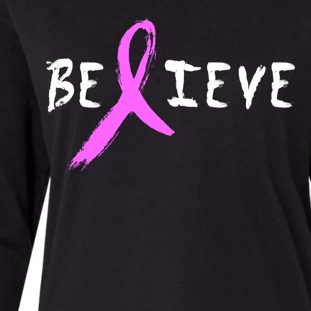 Believe Breast Cancer Womens Cotton Relaxed Long Sleeve T-Shirt