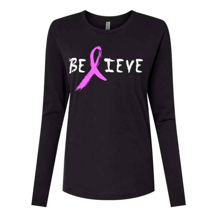 Believe Breast Cancer Womens Cotton Relaxed Long Sleeve T-Shirt