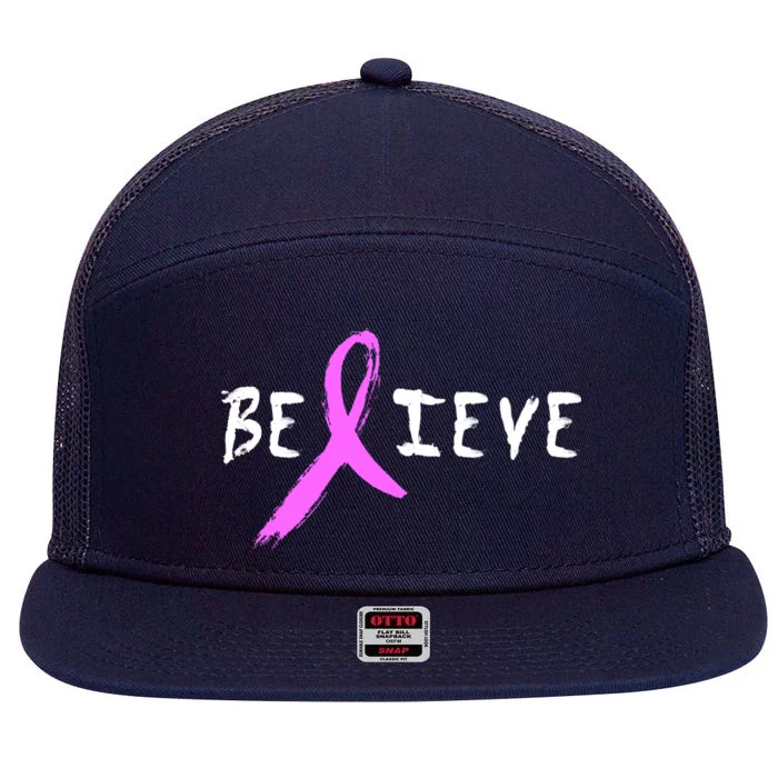 Believe Breast Cancer 7 Panel Mesh Trucker Snapback Hat