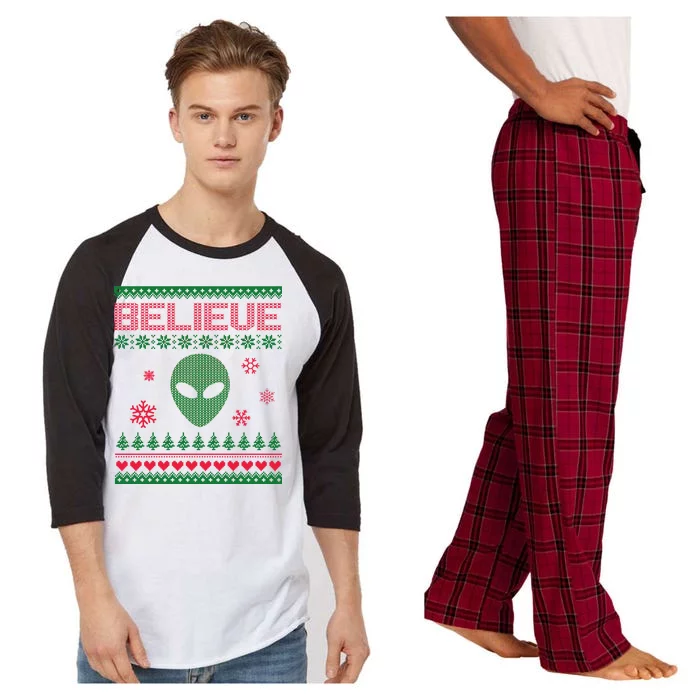 Believe In Aliens Ugly Christmas Raglan Sleeve Pajama Set