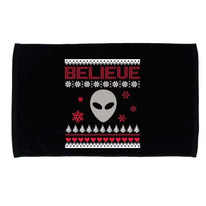 Believe In Aliens Ugly Christmas Microfiber Hand Towel