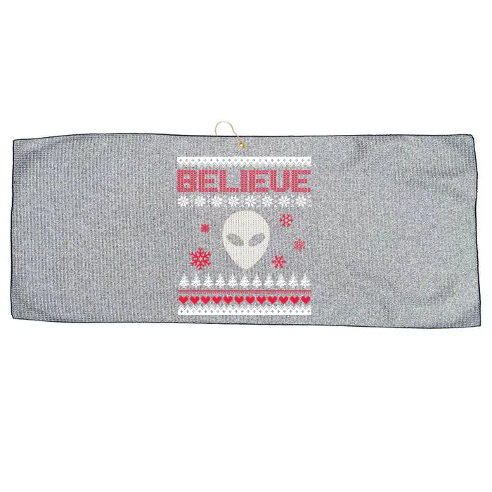 Believe In Aliens Ugly Christmas Large Microfiber Waffle Golf Towel