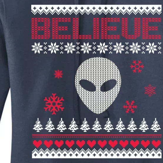 Believe In Aliens Ugly Christmas Women's Pullover Hoodie