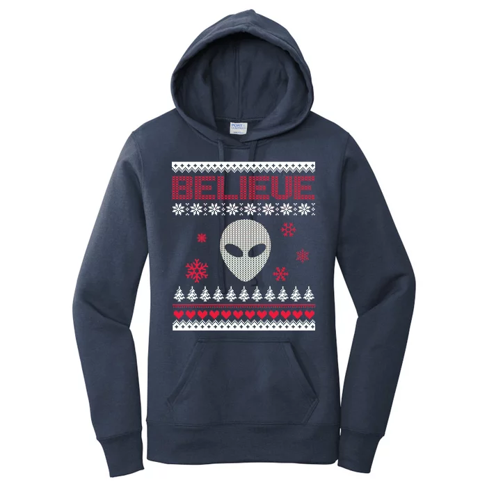 Believe In Aliens Ugly Christmas Women's Pullover Hoodie