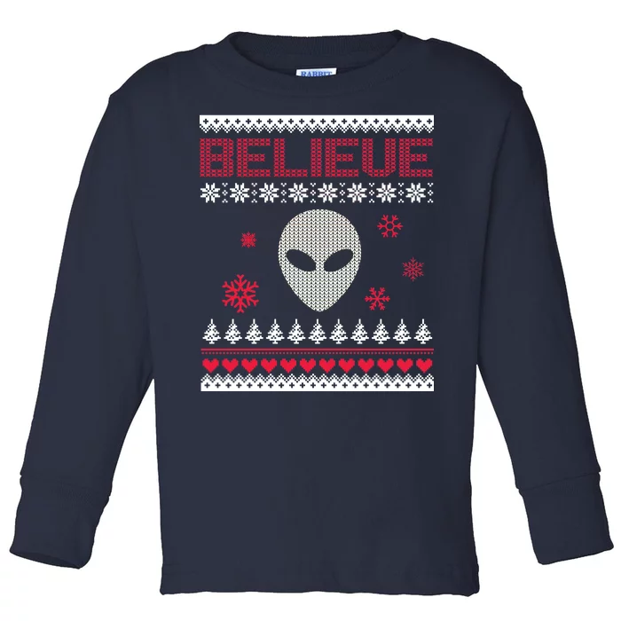 Believe In Aliens Ugly Christmas Toddler Long Sleeve Shirt