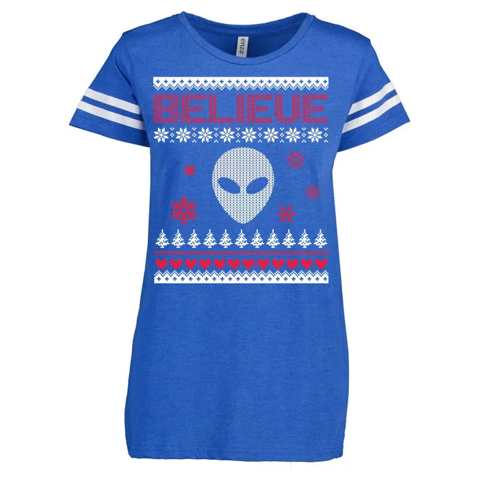 Believe In Aliens Ugly Christmas Enza Ladies Jersey Football T-Shirt