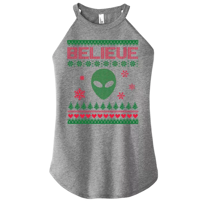 Believe In Aliens Ugly Christmas Women’s Perfect Tri Rocker Tank