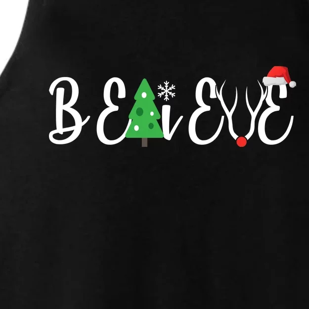 Believe In Christmas Cute Ladies Tri-Blend Wicking Tank