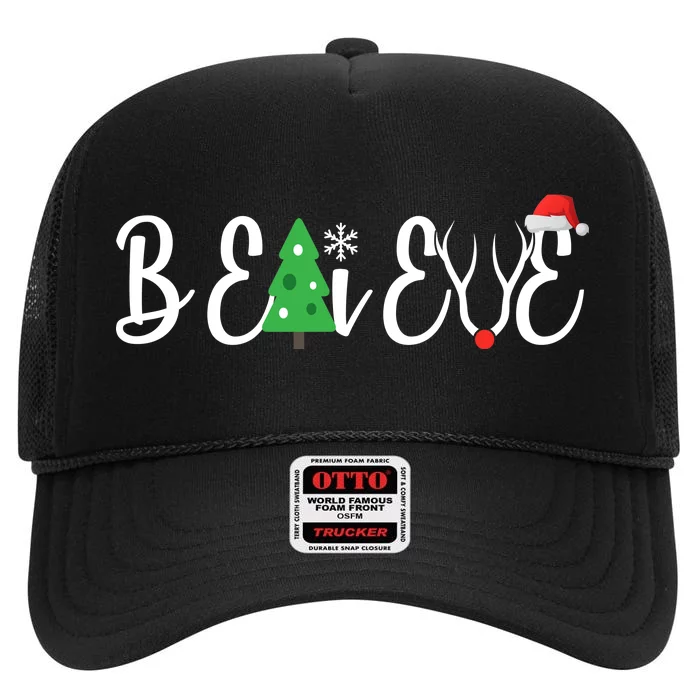 Believe In Christmas Cute High Crown Mesh Trucker Hat