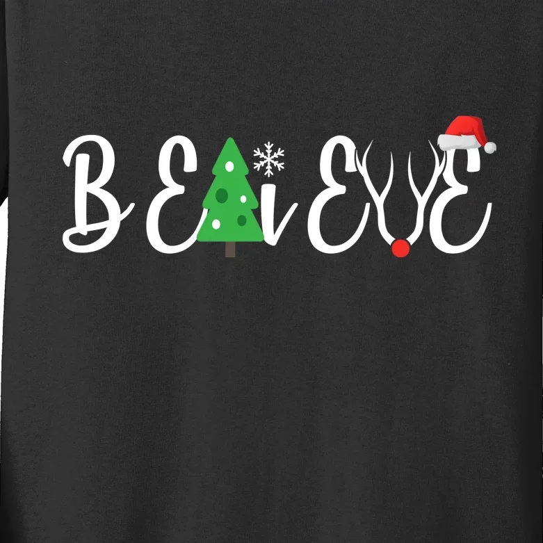 Believe In Christmas Cute Kids Long Sleeve Shirt