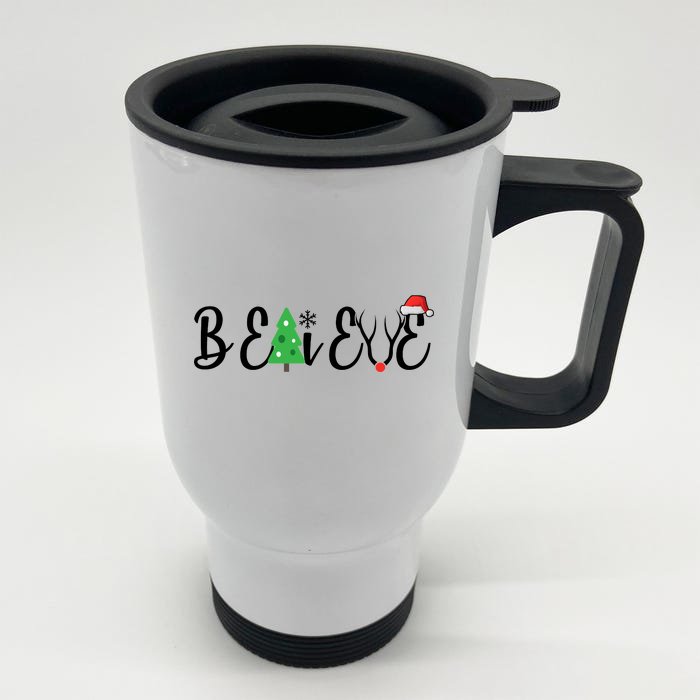 Believe In Christmas Cute Front & Back Stainless Steel Travel Mug