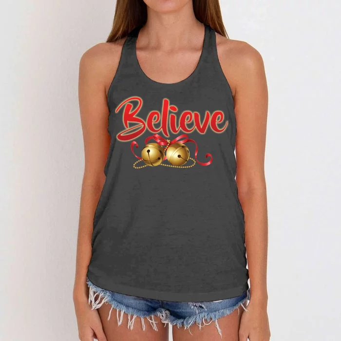 Believe In Christmas Jingle Bells Women's Knotted Racerback Tank