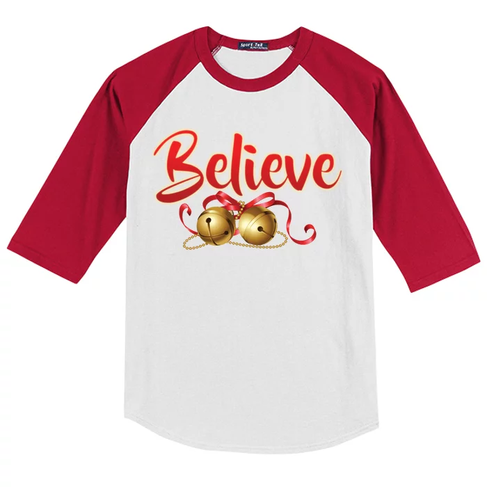 Believe In Christmas Jingle Bells Kids Colorblock Raglan Jersey