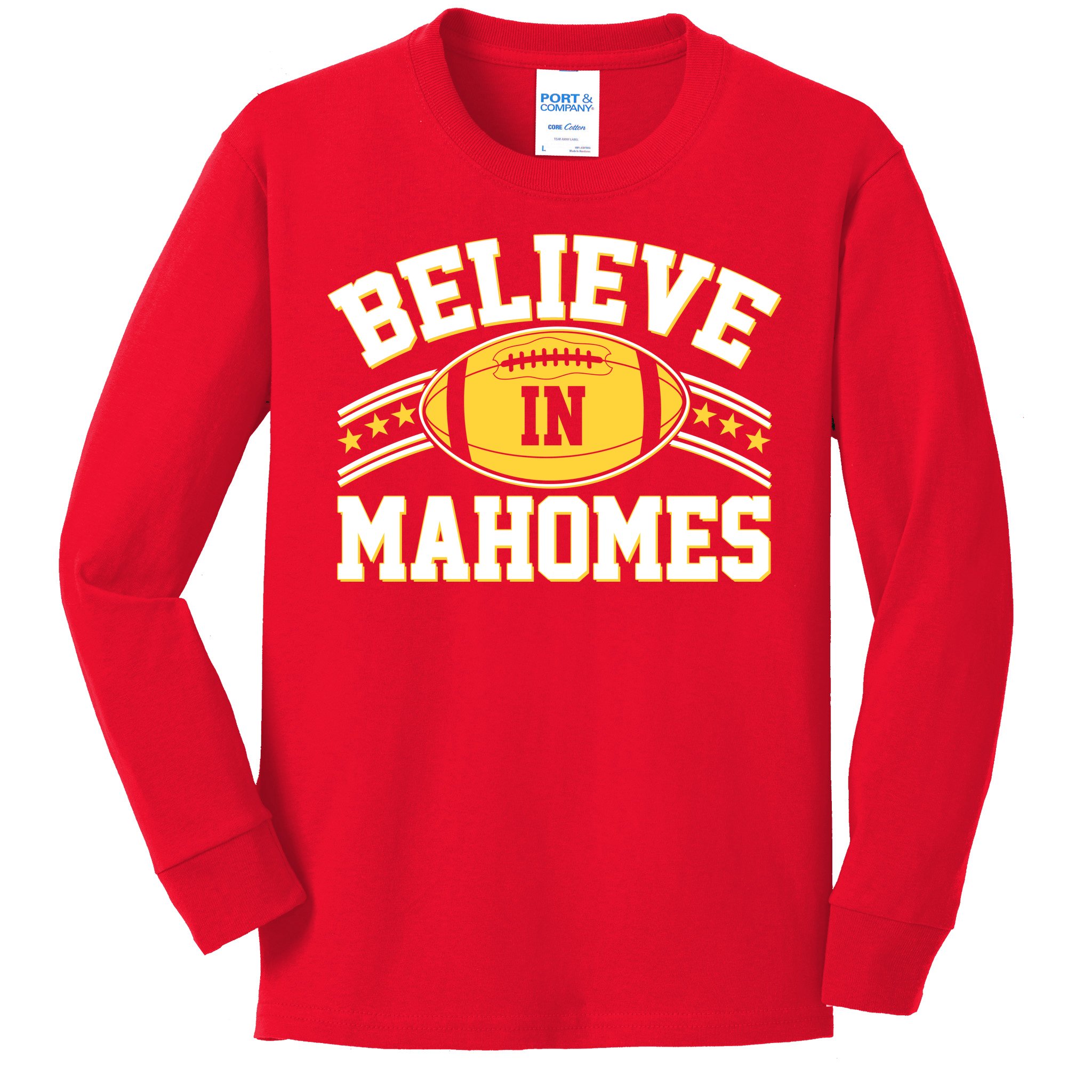 Believe In Mahomes KC Football Kansas City Fan Kids Long Sleeve