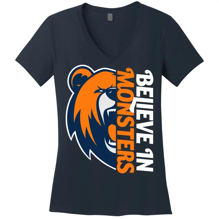 Believe In Monsters Chicago Football Women's V-Neck T-Shirt