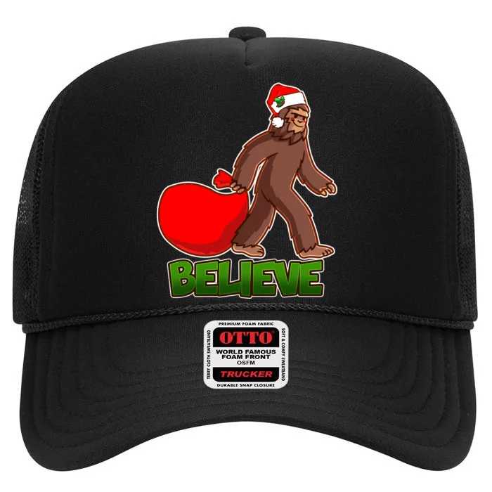 Believe In Santa Bigfoot High Crown Mesh Trucker Hat