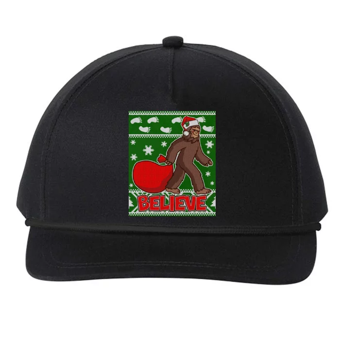 Believe In Santa Bigfoot Ugly Christmas Snapback Five-Panel Rope Hat