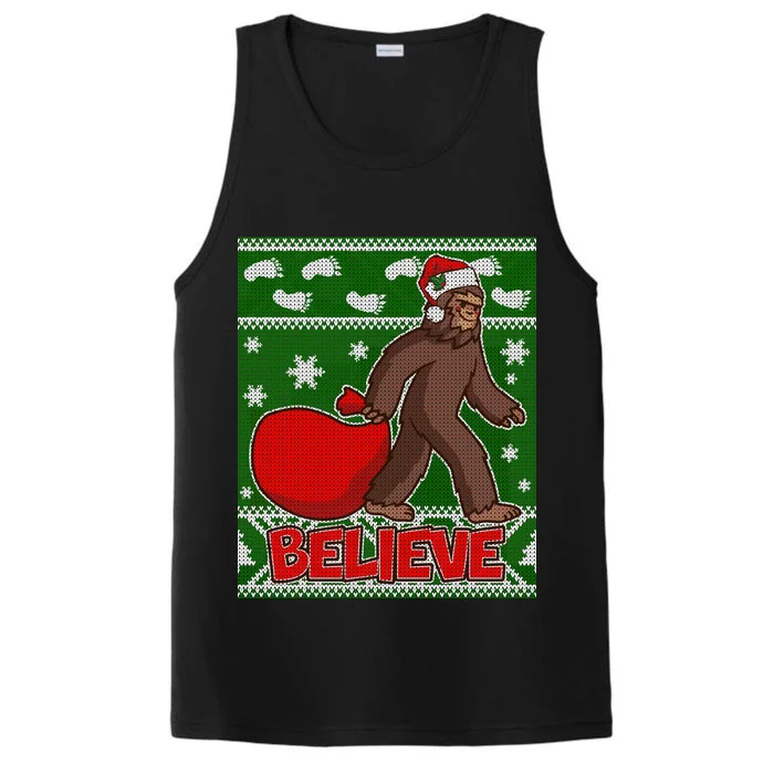 Believe In Santa Bigfoot Ugly Christmas Performance Tank