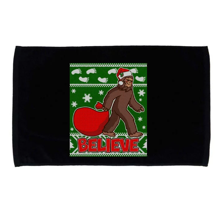 Believe In Santa Bigfoot Ugly Christmas Microfiber Hand Towel