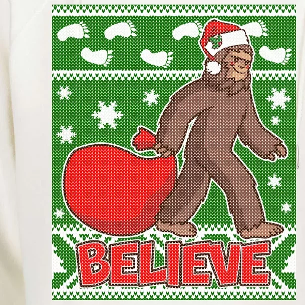 Believe In Santa Bigfoot Ugly Christmas Womens Funnel Neck Pullover Hood