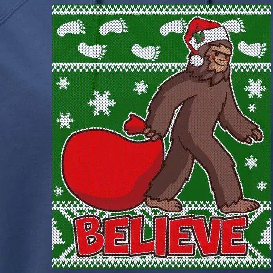 Believe In Santa Bigfoot Ugly Christmas Performance Fleece Hoodie