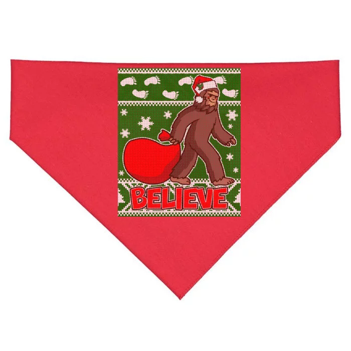 Believe In Santa Bigfoot Ugly Christmas USA-Made Doggie Bandana