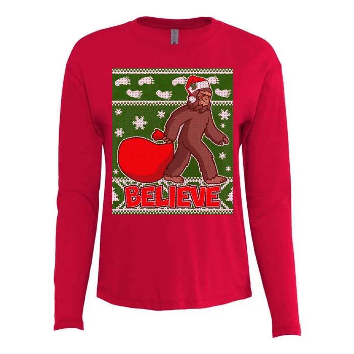 Believe In Santa Bigfoot Ugly Christmas Womens Cotton Relaxed Long Sleeve T-Shirt