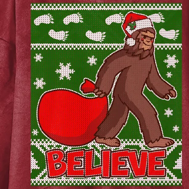 Believe In Santa Bigfoot Ugly Christmas Hooded Wearable Blanket