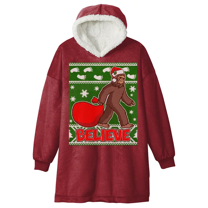 Believe In Santa Bigfoot Ugly Christmas Hooded Wearable Blanket