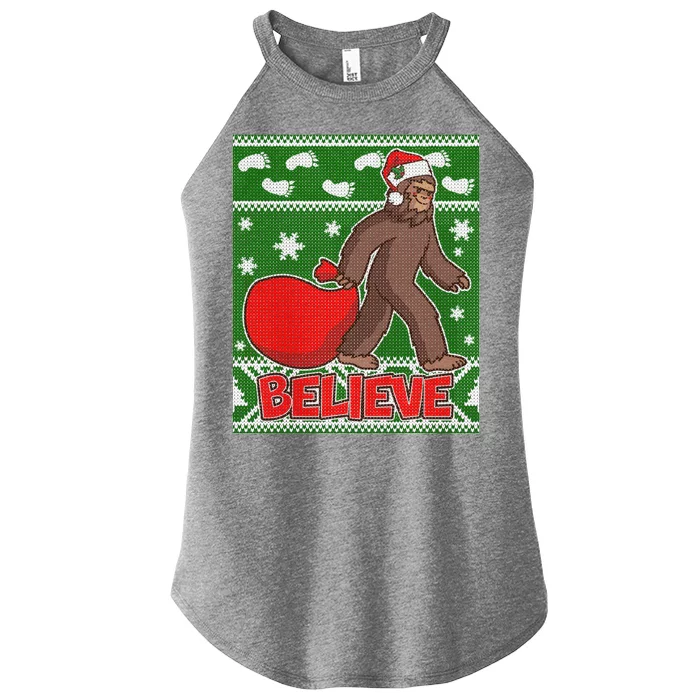 Believe In Santa Bigfoot Ugly Christmas Women’s Perfect Tri Rocker Tank