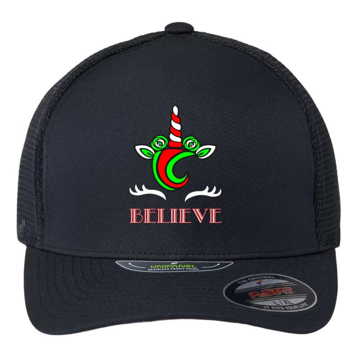 Believe Unicorn Christmas Flexfit Unipanel Trucker Cap